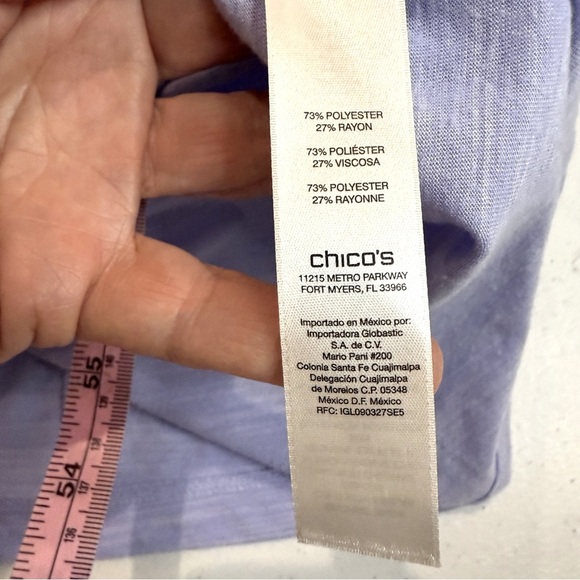 Chico's Shirt Polyester Rayon Periwinkle 3/4 Sleeves Women’s Size 12 (Chico’s 2) - Picture 8 of 11